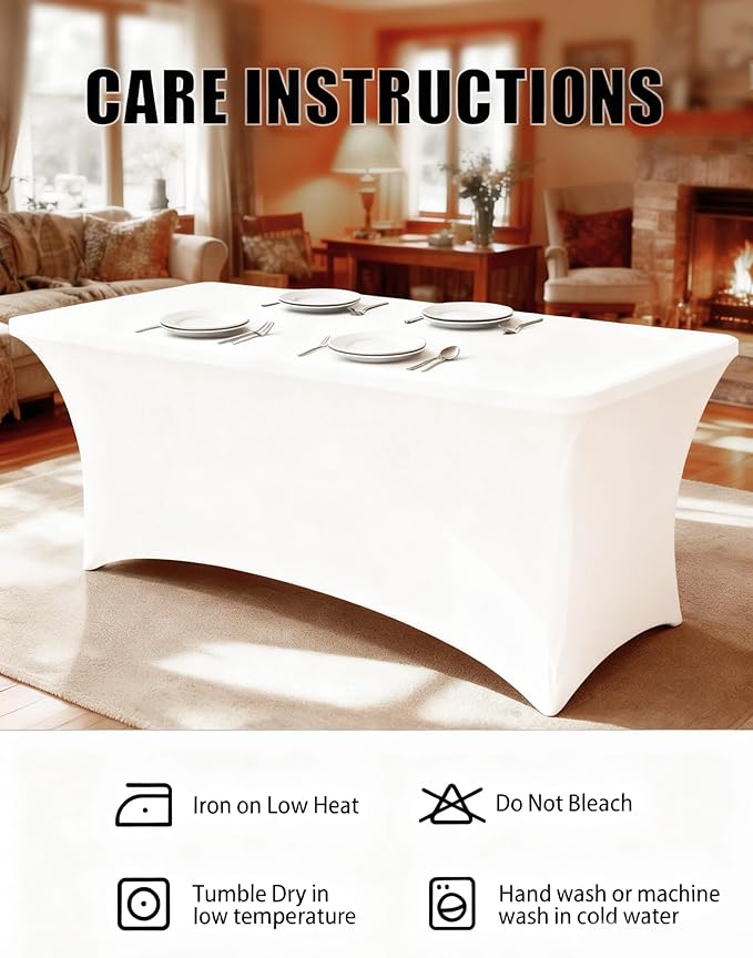 6FT White Table Cloth - 6 Pack Fitted Stretch Rectangle Spandex Tablecloth, Washable Table Cover for Party, Picnic, Wedding, Banquet, Birthday and Festival(30" x 72")