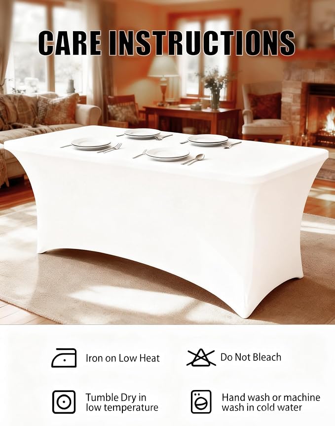 6FT White Table Cloth - 2 Pack Fitted Stretch Rectangle Spandex Tablecloth, Washable Table Cover for Party, Picnic, Wedding, Banquet, Birthday and Festival(30" x 72")