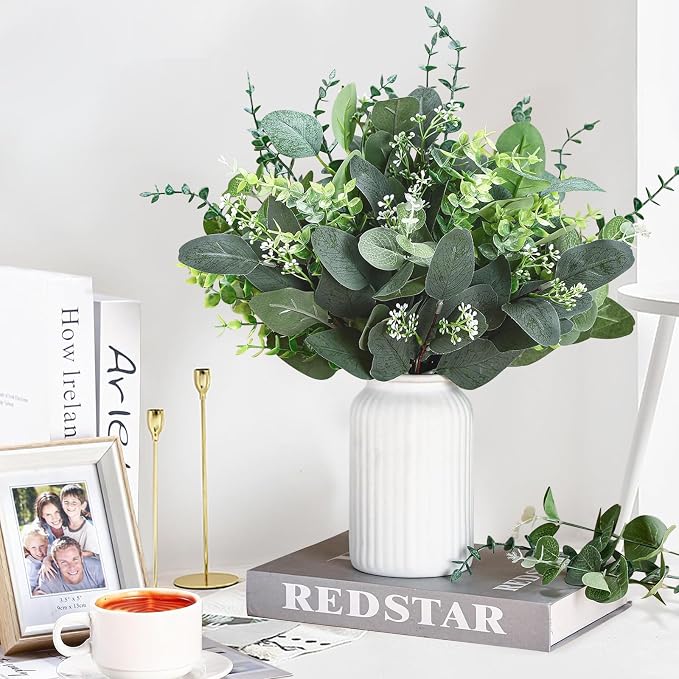 Eucalyptus Leaves Stems 200 PCS, 6 Kinds Mixed Greenery Bulk, Faux Silver Dollar Eucalyptus Stems, for DIY Bouquets Floral Arrangement Wedding