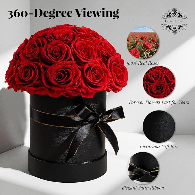 27 Preserved Flowers for Delivery Prime, Roses Dome Forever Flower Decor for Party Home Table Bedroom, Anniversary, Birthday, Wedding Gifts for Women Her (Red)
