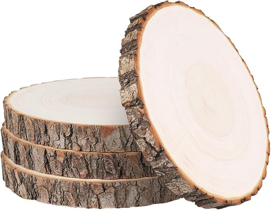 4 Pcs Natural Wood Slices for Centerpieces, 8-9 Inch Unfinished Wood Centerpieces for Tables, Rustic Wooden Discs for Crafts Dinner Table, Baby Shower, Wedding Decorations