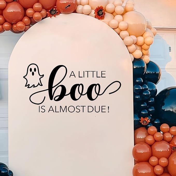 A Little Boo is Almost Due Decal, Halloween Baby Shower Decor Sticker | Halloween Ghost Themed Baby Shower Party Decor Decal, Little Spooky Theme Gender Reveal Sticker for Backdrop, Balloon Arch