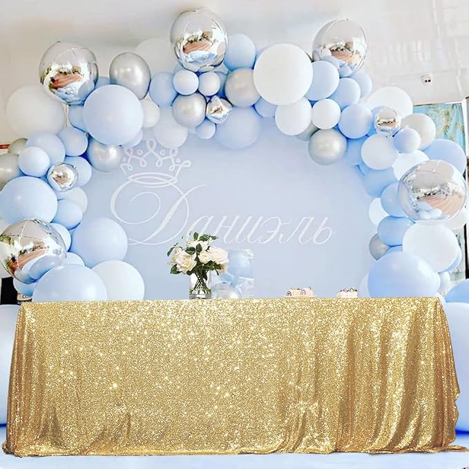 Eternal Beauty Gold Tablecloth, 60x102 Inch Sequin Rectangle Table Cover for Valentines Cake Dessert Exhibition Party Birthday Events