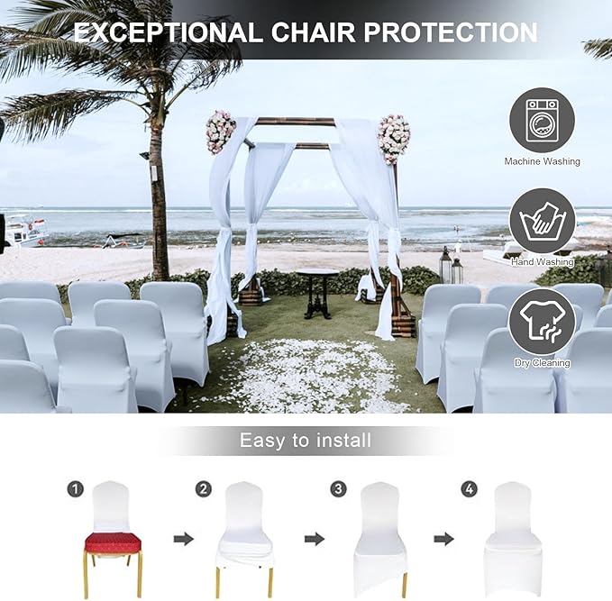 Trlyc Spandex Folding Chair Covers 12 Pcs Universal Dining Chair Cover Stretchy Slipcovers for Wedding Party Banquet Flat-Front Chair Covers (White)
