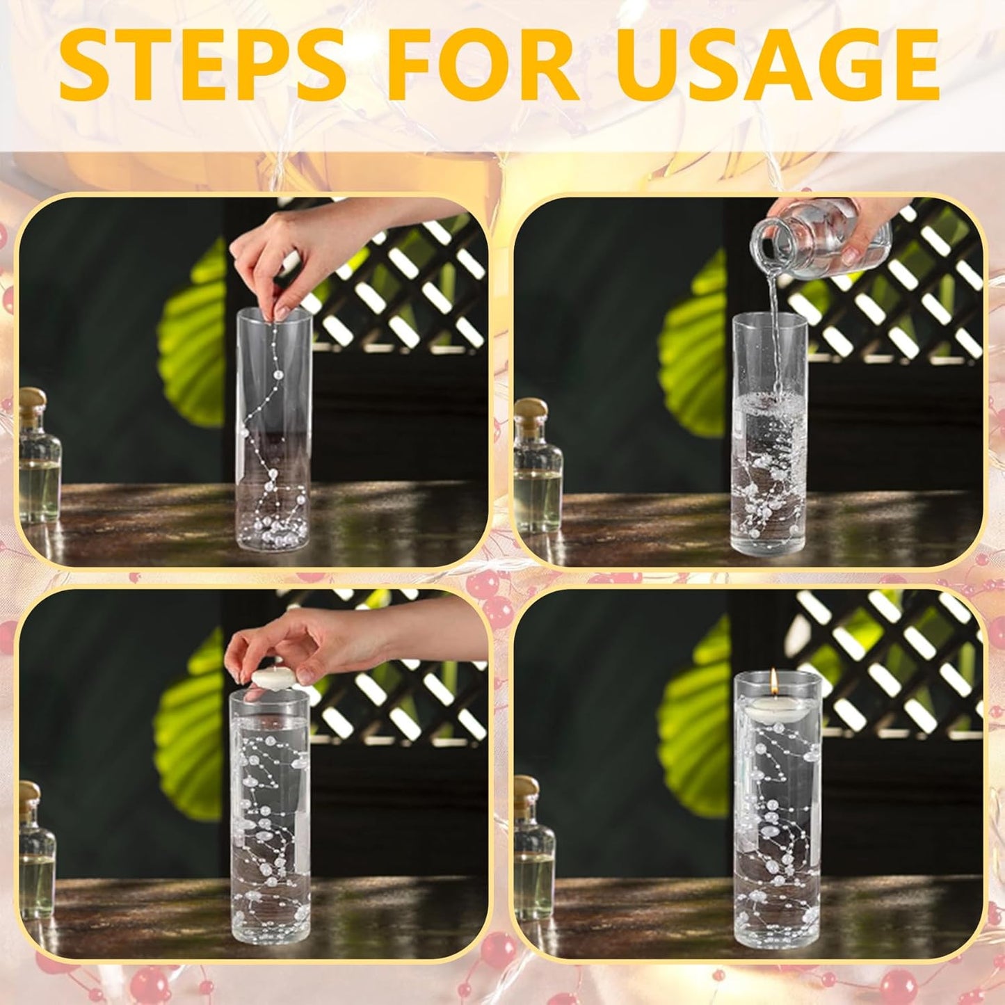 100 PCS Artificial Floating Beads for Centerpieces Vases, White 8+3mm String Beads for Wedding Party Faux Pearl String for Decorating, String Pearls for Crafts Vase Filler