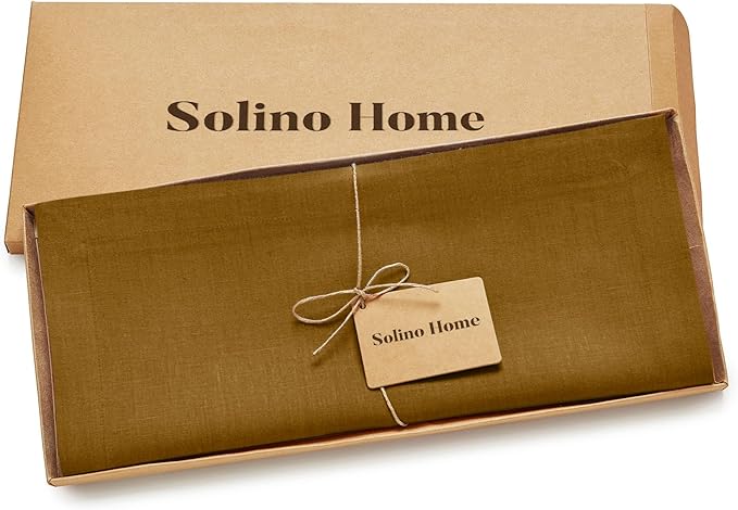 Solino Home Linen Table Runner 60 Inches - 100% Pure Linen Toffee Brown Table Runner 14 x 60 Inch Ideal for Dresser and Coffee Tables, Mothers Day - Diana Medium Weight
