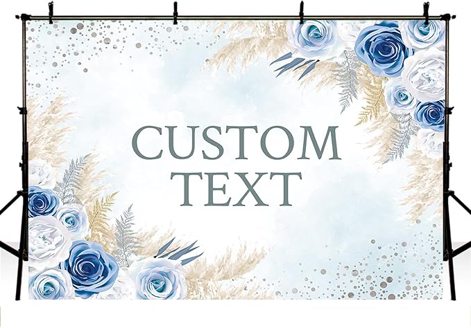 MEHOFOND Custom Boho Happy Anniversary Backdrop Blue Floral Bohemia Pampas Grass Anniversary Banner Cheers to Marriage Wedding Party Decorations Memorial Portrait Photo Booth Background 8x6ft