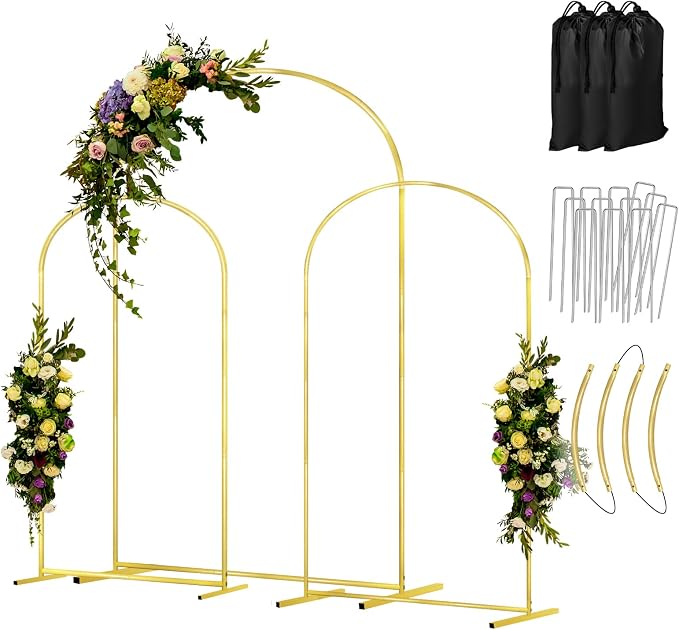 COLRASN Arch Backdrop Stand Set of 3 Gold Wedding Arches for Ceremony Bridal Arch Stand 7.2FT & 6.6FT & 6FT Garden Arbor Frame for Wedding Birthday Party Baby Shower Photo Booth Background Decor