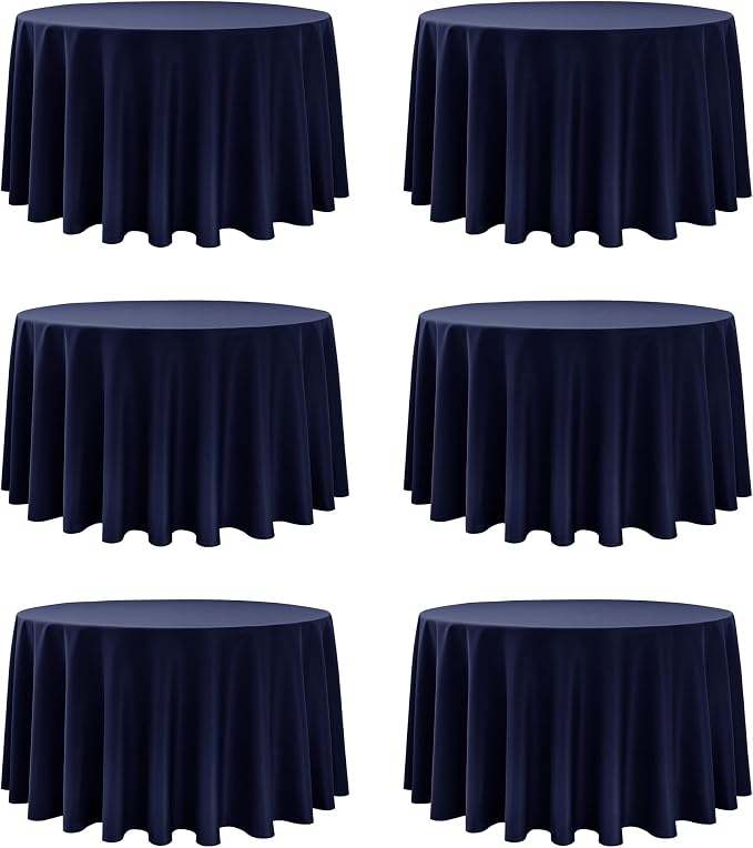 6-Pack Navy Blue Round Tablecloths, 120 Inches, Stain-Resistant Polyester for 5-6 Ft Round Tables - Washable Table Covers for Weddings, Banquets, Birthday Parties, Events