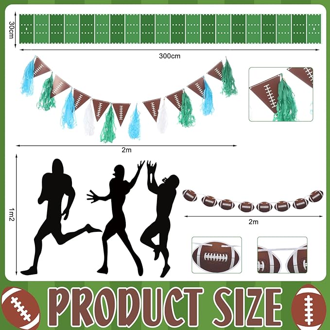 VioraWhite 15 Pcs Football Party Classroom Decorations 9.8 ft Field Aisle Rug, Black Pitching Decoration, Pennant Rugby Flag and Rugby Flag, Football Party Supplies for Classroom Sports Favors