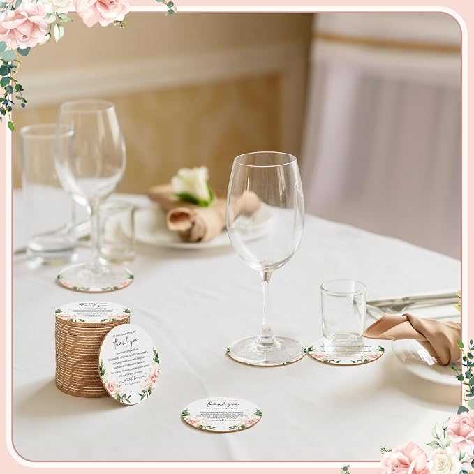 Hushee 200 Pcs Wedding Favors for Guests Floral Cork Coasters Bulk Bridal Shower Thank You Gifts Natural Wood Coaster Wedding Welcome Bag Stuffers Floral Bridal Shower Favors Souvenirs Party Supplies