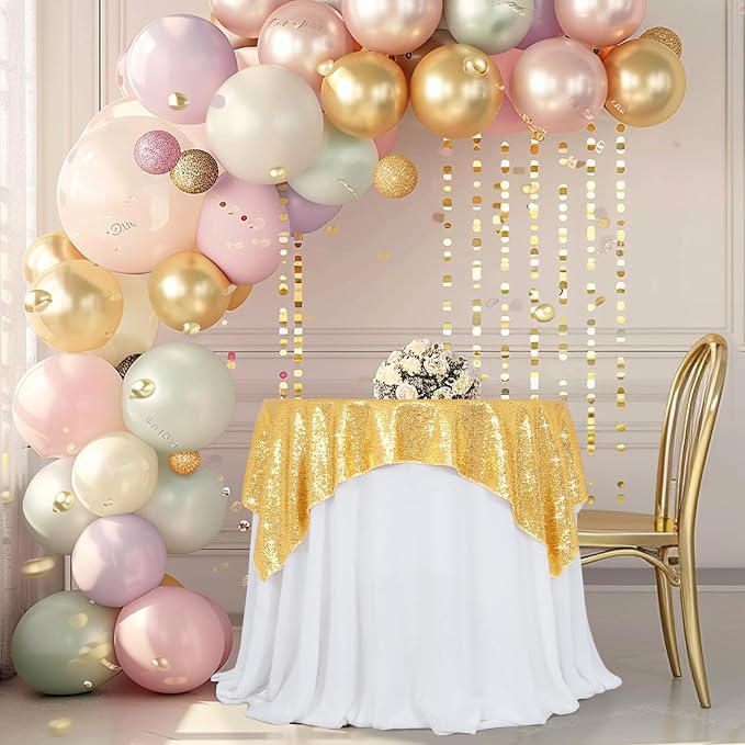 Poise3EHome Gold Sequin Tablecloth 50×50 Inch Square Sequin Fabric Table Cover Overlay for Baby Shower Birthday Party Wedding Christmas Holiday Cake Table Decoration