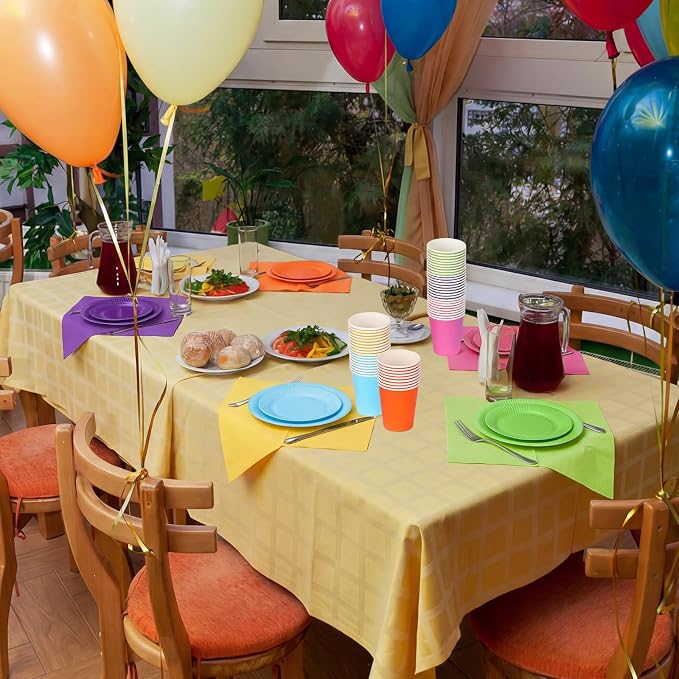 Geosar 240 Pieces Rainbow Party Tableware 60 Set Colorful Paper Plates and Napkins 9oz Paper Cups Complete Pack Disposable Dinnerware Set for Rainbow Birthday Party Decorations Supplies (Rich Color)