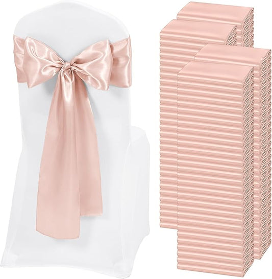 120 PCS Rose Gold Satin Chair Sashes, Ties Bows Designed Chairs Decorative, Chair Cover Sashes for Thanksgiving Wedding Christmas Banquet Party Home Kitchen Decoration (7 x 108 inch)