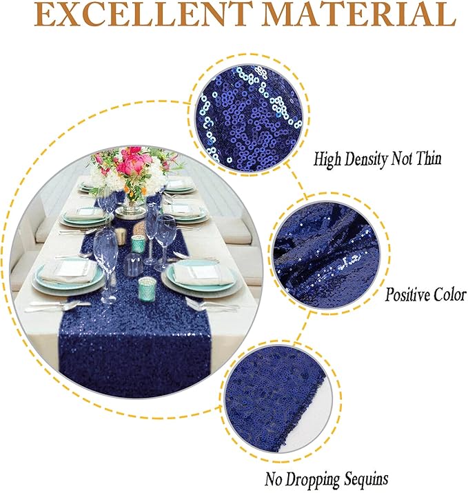 ShinyBeauty Navy Blue Table Runner 108 Inches Long, Sequin Table Runners 20 Packs of 12"X108" Blue Runners for Tables,Glitter Table Runner for Outdoor Party,Dining Decor