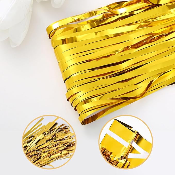 40 Pack Gold Foil Curtain Backdrop Metallic Tinsel Foil Fringe Curtains Photo Booth Props for Birthday Party Decoration Christmas Holiday Halloween New Year Party Supply