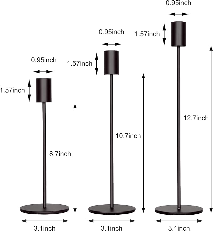 zeochyni Black Candlestick Holders Set of 3, Decor Taper Candle Holder for Wedding, Dinning, Party,Fits 3/4 Inch Thick Candle