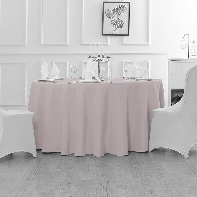Fokitut 2 Pack Waterproof Round Tablecloth, 132 Inch, Stain Resistant and Wrinkle Polyester Table Cloth, Fabric Table Cover for Kitchen Dining, Wedding, Party, Holiday Dinner-Silver
