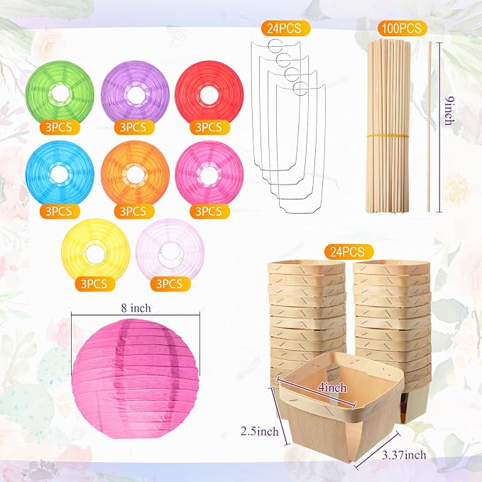 Namalu 24 Set Hot Air Balloon Table Centerpieces Baby Shower Party Decoration Paper Lanterns with Wooden Basket Sticks for Summer Birthday School DIY Craft(Rainbow Color)