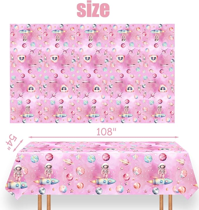 198 Pcs First Trip Around The Sun Birthday Decorations Pink Outer Space One Year Old Tableware Includes Backdrop, Banner, Cake Cupcake Topper, Plates, Cups, Tablecloth for Space Theme 1st Birthday