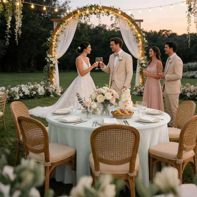 10 Pack Ivory Green Spandex Round Tablecloths for 60inch Tables, 120 Inch Stretchy 5ft Round Fitted Tablecloth Wrinkle Free Washable Table Cloths Covers with Skirt for Wedding Party Birthday Banquet