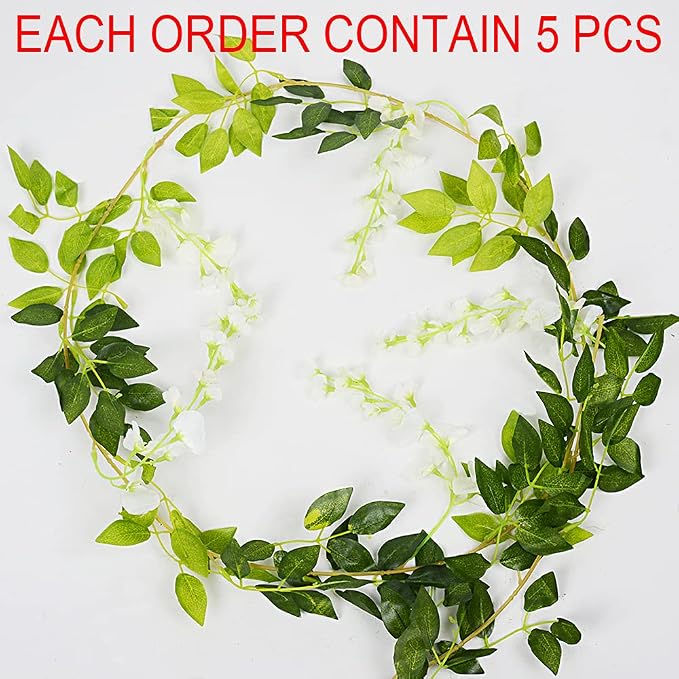 Wisteria Garland 5pack 33Ft Artificial Fake Wisteria Vine Hanging Flowers Fake Vines Plants