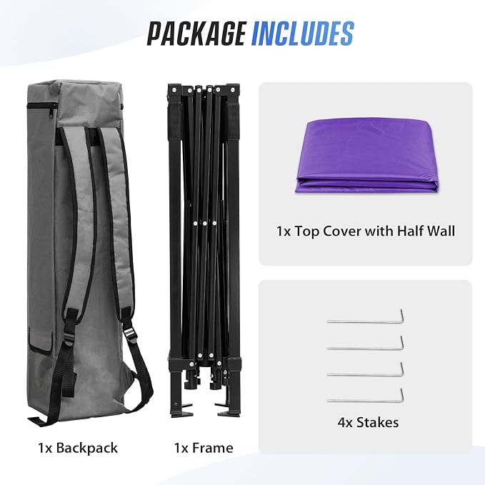 EAGLE PEAK 8x8 Pop Up Canopy Tent with Sidewall, Compact, Portable Slant Leg Instant Sun Shelter for Beach, Sports, & Camping, 8x8 Base 6x6 Top, Purple