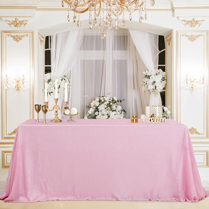 B-COOL Pink Tablecloth Sequin Table Overlays Elegance Wedding Decoration Rectangular Party Tablecloths Sequin Table Drapes for Patio Birthday 90x90inch