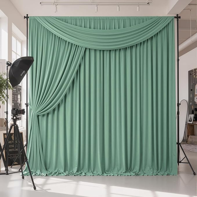 20ftx12ft Wrinkle Free Sage Green Backdrop Curtain Photo Backdrop Drapes | 4 Panels 5×12ft Height Sage Silky Polyester Fabric Back Drop Cloth for Wedding Party Birthday Photography Background Drape