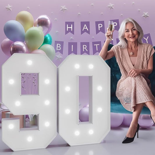 Number 90 Marquee Numbers 3 Feet Tall, 90th Birthday Decorations for Women Men, 90 Light Up Number for Party Large 90 Light Up Sign for Birthday Anniversary Decor
