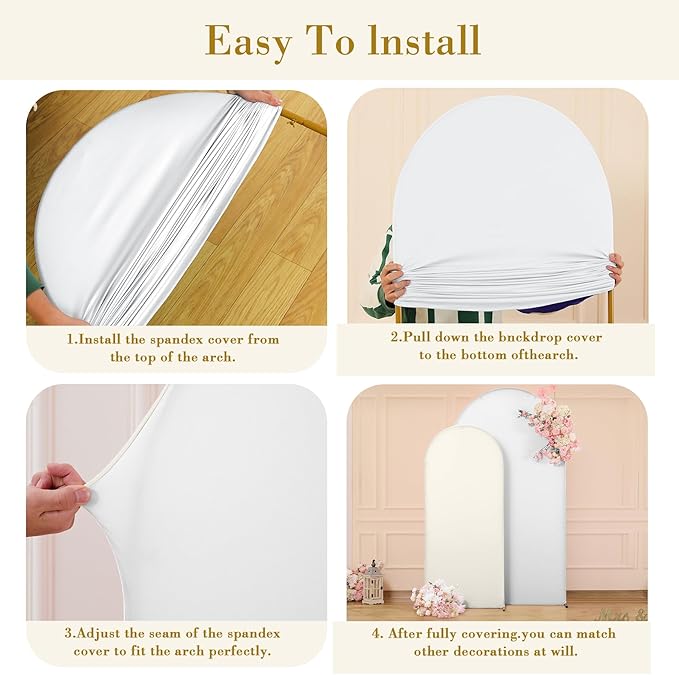 White and Beige Arch Cover Set of 2-7.2FT and 6FT Arch Backdrop Cover Spandex Fitted Wedding Balloon Arch Stand Covers for Bridal Shower Wedding Baby Shower Birthday Party Ceremony Photo Background