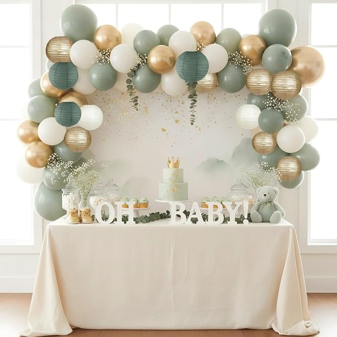 CC wonderland zone 12pcs Sage Green Gold Paper Lanterns,Hanging Paper Lanterns for Bridal Enchanted Forest Shower Rustic Neutral Boho Birthday Wedding Home Decor Party Decoration