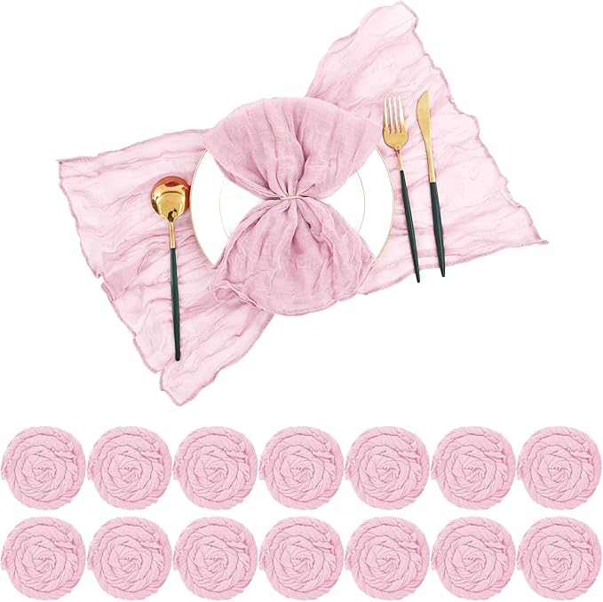 60 PCS Light Pink Gauze Cheesecloth Napkins,20x20 Inch Gauze Napkin Rustic Wrinkled Cheesecloth Napkin Bulk Washable Dinner Table Napkins for Wedding Party Bridal Shower Baby Shower Events Decor