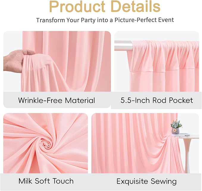 20x8ft Blush Pink Backdrop Curtains for Parties Baby Shower Photo Wrinkle Free Polyester Photoshoot Curtains Drapes Backdrop for Girls Birthday Party Gender Reveal Background 4 Panels 5x8FT