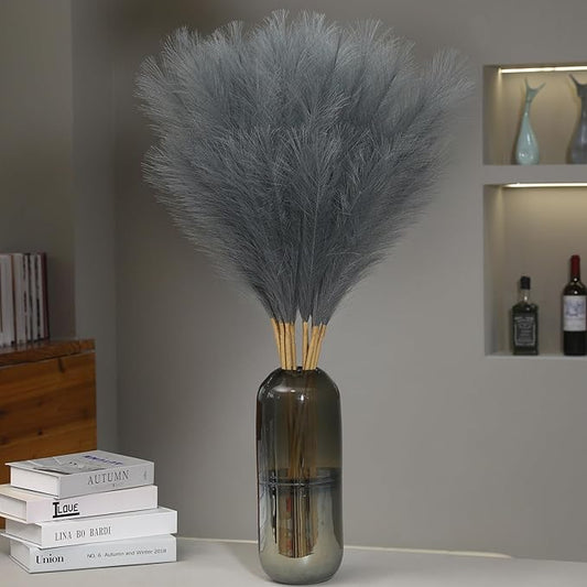 Wertuirk 9 Stems Grey Pampas Grass - 38 Inch Tall Faux Pompous Grass Bulk, Large Artificial Pompas Floral for Vase Filler, Wedding Flower Arrangement and Home Decor (Grey)