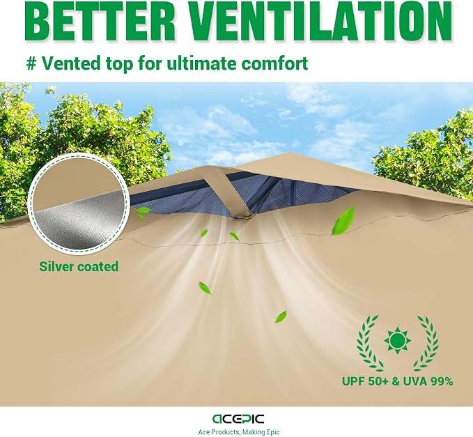 10x10 Pop Up Canopy Tent,300D Silver-Coating Top,Pop Up Canopy Tent Instant Portable Shelter with 1-Button Push and Wheel Carry Bag, 8 Stakes and 4 Weights