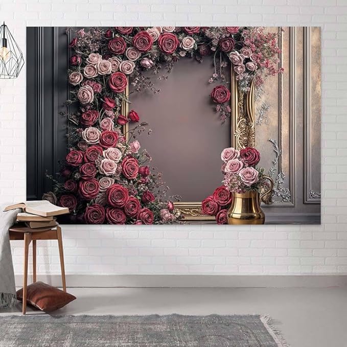 9X6ft Wedding Rustic Barn Door Photography Backdrop Vintage Wood Board Pink Purple Rose Flowers Bridal Anniversary Party Photo Shoot Decor Props