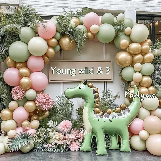 Dusty Green Pink Balloon Arch Double Stuffed, Sage Mint Green Baby Pink White Sand Cream Gold Pastel Balloon Garland Kit for Baby in Bloom Birthday Wedding Easter Dinosaur Valentines Party