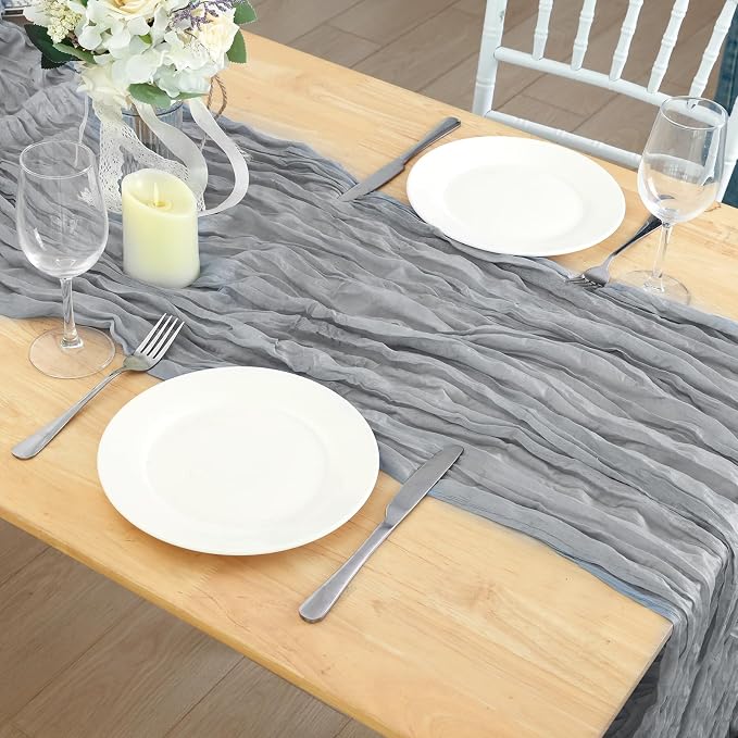8 Pack Grey Cheesecloth Table Runner 120 Inch 10FT Gauze Cheese Cloth for Baby Shower, Wedding Decoration, Graduation Decoration, Birthday Party