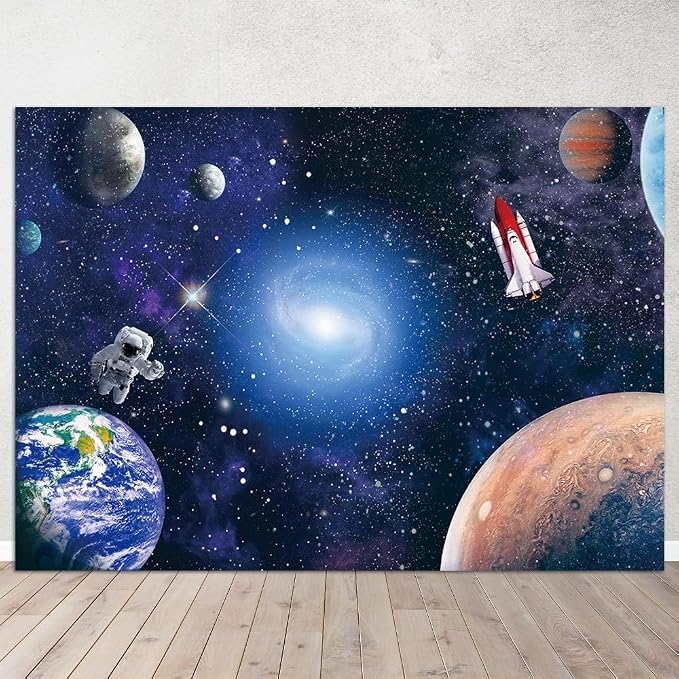 CGXINS 10x8ft Outer Space Backdrop for Baby Kids Astronaut Themed Birthday Party Decoration Supplies Universe Galaxy Stars Newborn Baby Shower Photo Background Photography