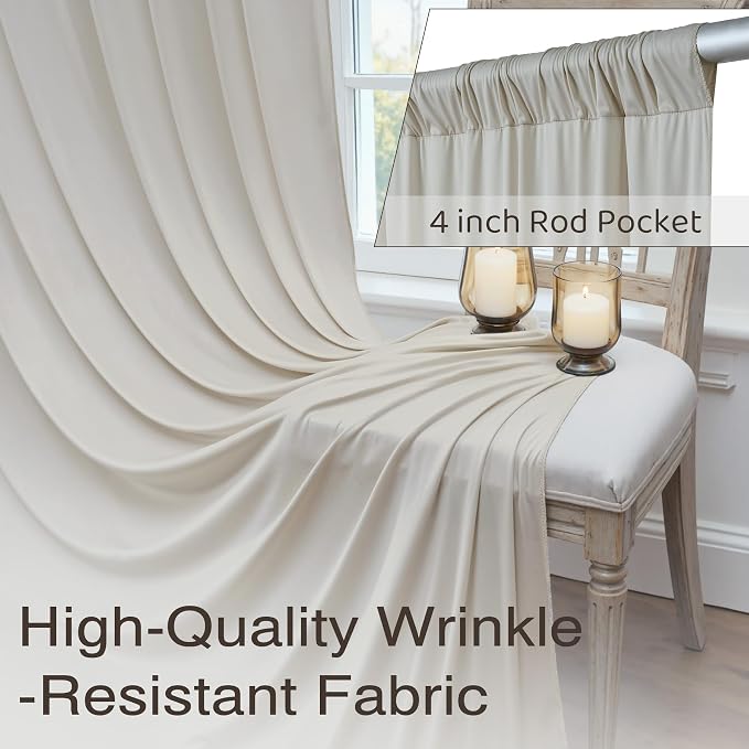 40ftx10ft Wrinkle Free Beige Backdrop Curtains for Parties, 8 Panels 5x10ft Silky Polyester Photo Backdrop Drapes Back Drop Cloth Drapery for Wedding Birthday Photography Background