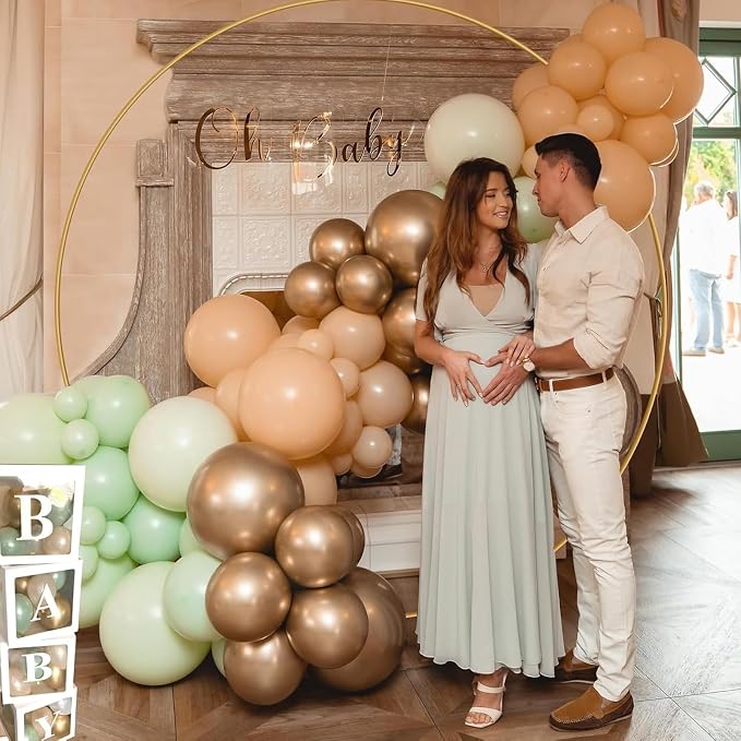Antizz 8FT Round Arch Backdrop Stand, Gold Circle Balloon Arch Frame Stand Heavy Duty Wedding Arches with Upgrade base for Ceremony Birthday Party Anniversary Bridal Graduation Decoration