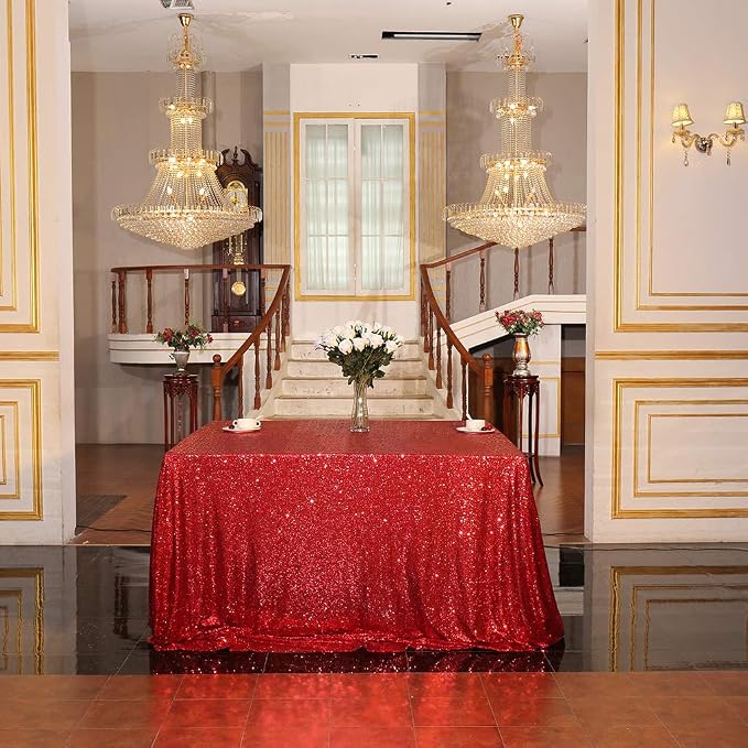 Juya Delight 90" x 132" Red Sequin Rectangle Tablecloth for Wedding Birthday Party Festival Ceremony Cake Dessert Table