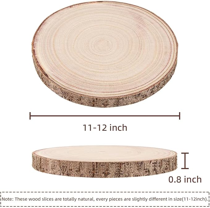 Maputune 8 Pcs 11-12 in Large Unfinished Wood Slices for Centerpieces, Natural Rustic Wooden Plate for DIY Craft, Round Wood Chips for Signage Painting Wedding Party Christmas Decor
