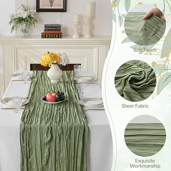 12 Pack Sage Green Cheesecloth Table Runner 35"×120" Gauze Fabric Table Runner Rustic Sheer Runner for Wedding Birthday Baby Shower Party Table Decoration Sage Green 12 Pack