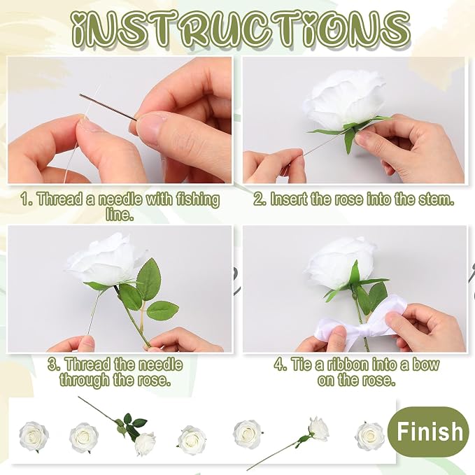 Suncalla 40 Pcs Artificial Rose Flower Hanging Decorations Set DIY Hanging Fake Roses Garlands with Hooks Wedding Party Decorations for Anniversary Background Themed Party(Cream White)