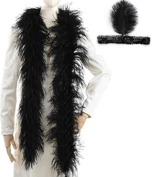 Soarer Black Ostrich Feather Boas – 2yards 3ply Long Boas for Party, DIY Production, Clothing Decoration (Black)