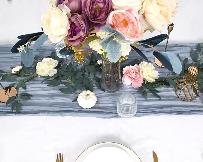 10 Pack 120inch Dusty Blue Cheesecloth Table Runner - 10Ft Long Cotton Gauze Table Runner Set for Weddings Bridal Parties and Baby Showers Decoration- Elegant Baby Blue Table Cloth