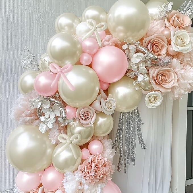 Pearl White Sand Balloon Double Stuffed White Balloons Garland Pearl Beige Ivory Arch Kit Cream Long Balloons Different Size for Birthday Wedding Baby Shower Anniversary Decoration