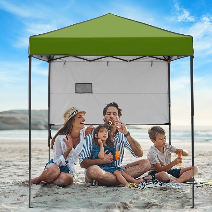 6x4 Pop Up Canopy Tent with Half Wall Panel, Instant Portable Beach Canopy, Outdoor Tent with Carry Bag for Camping, Sports, Tailgating, Events, Grass Green